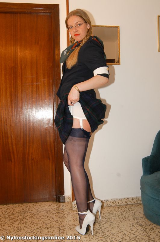 short skirt stockings high heels