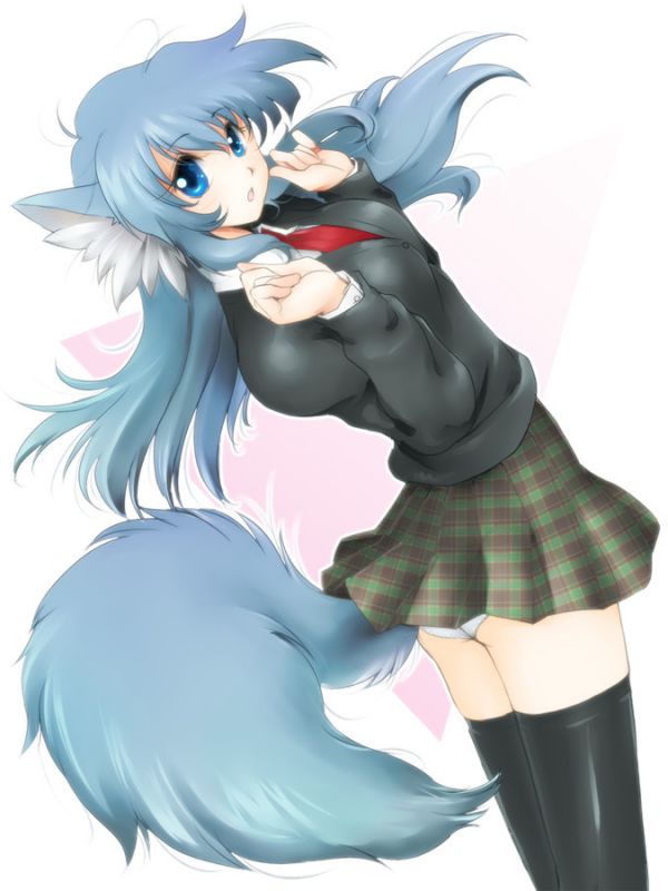 anime neko girl with blue hair