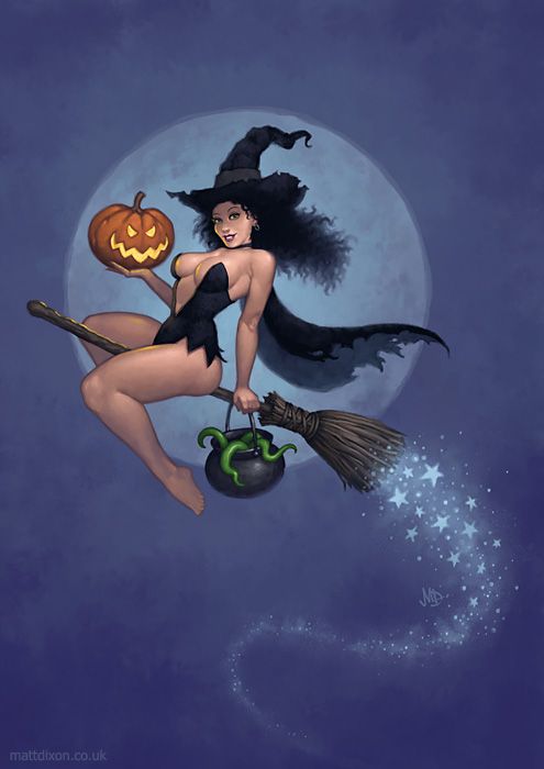 young witch on broom
