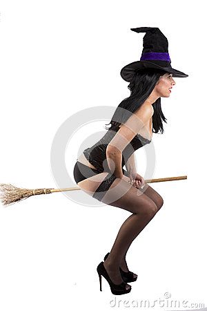 sexy pinup witch on broom