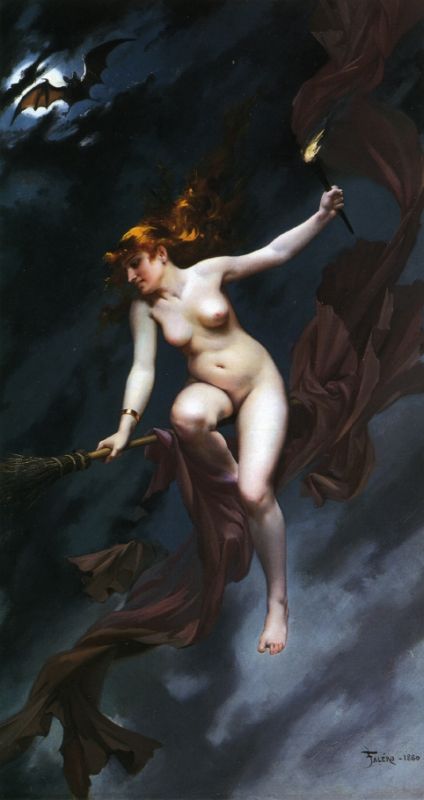 nude witch on broom