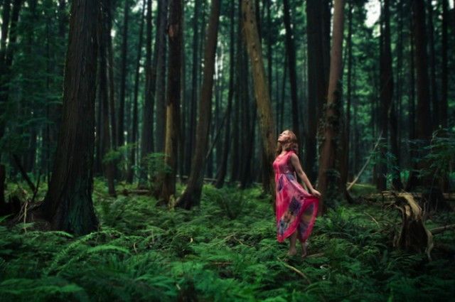 girl walking in forest