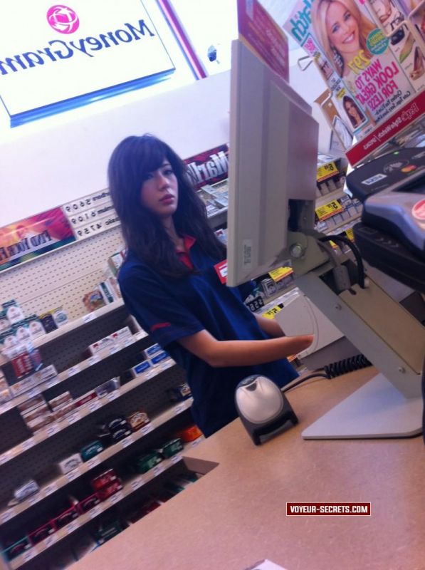 grocery store cashier with tits