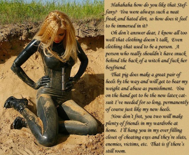 forced latex catsuit caption