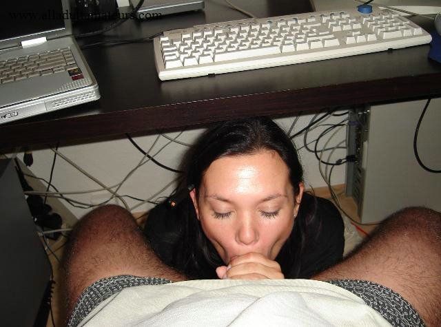 girl licking under table