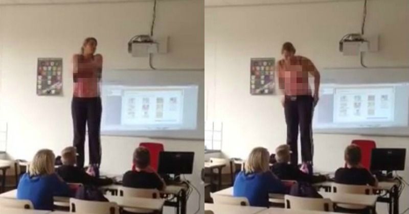 Real Hot Teacher Stripping In Class