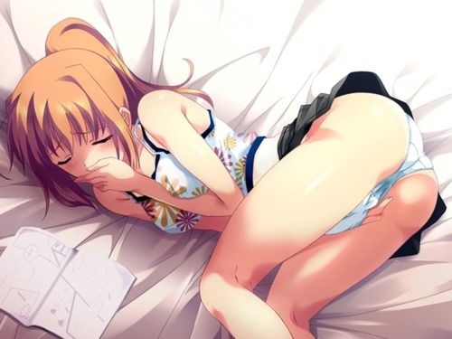 red hair anime girl masturbating in panties