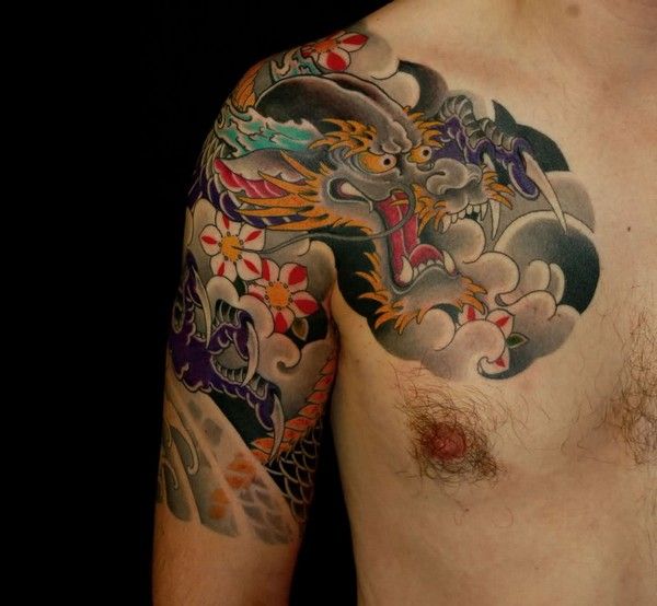 mens compass half sleeve tattoo