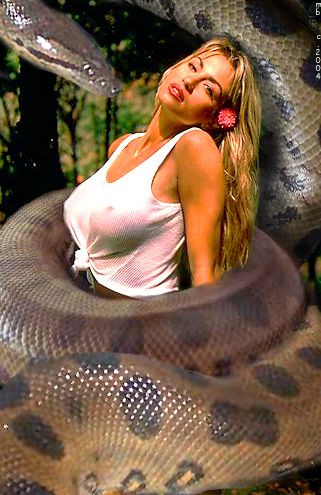 snake wraps coils around girls