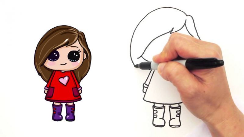 cartoon girl drawing