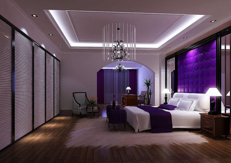 master bedroom with dark walls