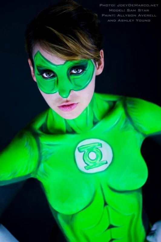 female superhero nude cosplay paint