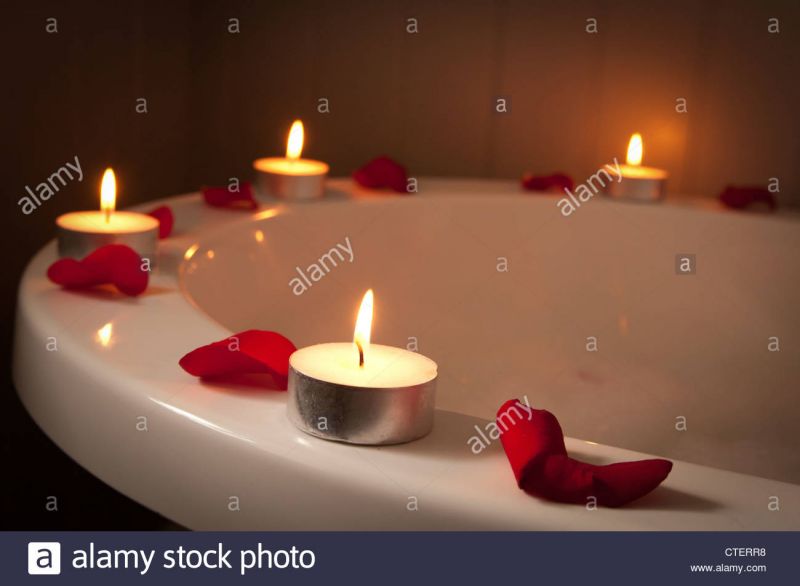 romantic bubble bath with candles