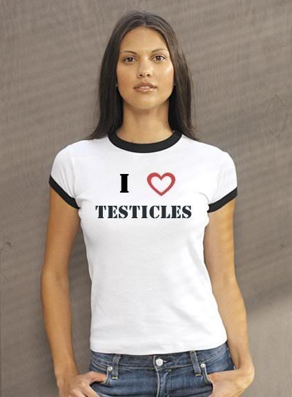 woman holding testicles
