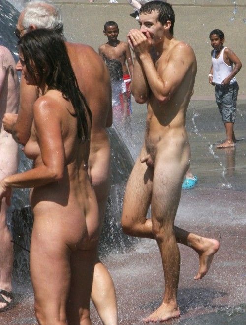 Men embarrassed naked
