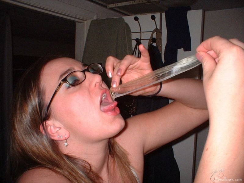 girl drinking cum from condom gif