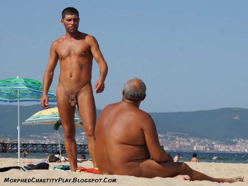 male chastity at nude beach