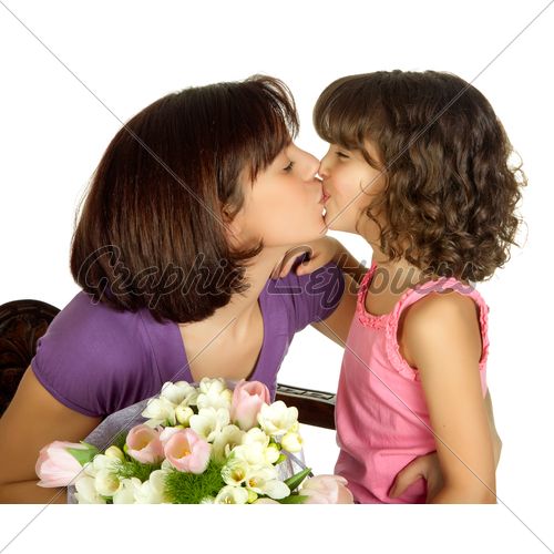 mom daughter kiss mouth