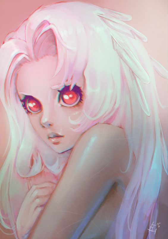 albino anime girl with blue eyes and hair