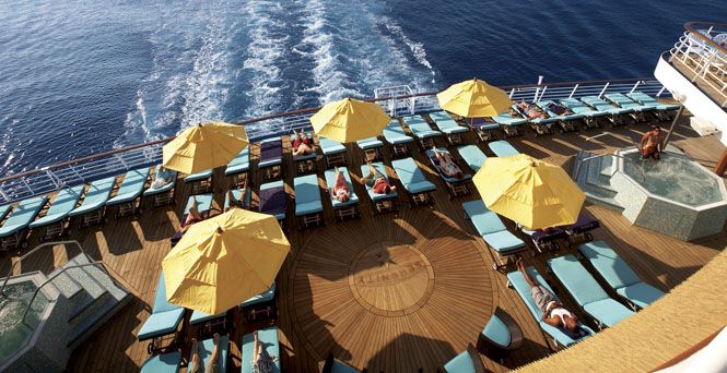 cruise ship top deck sunbathing