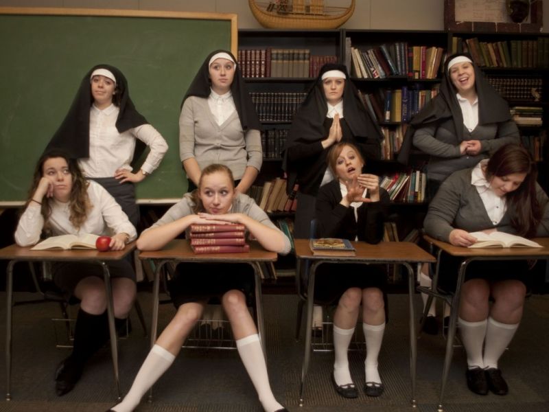 catholic nun and school girls