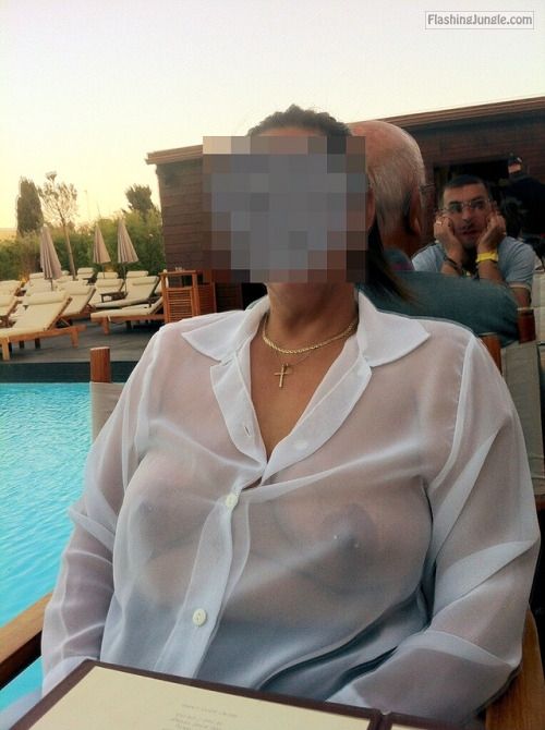wife wearing see through in public