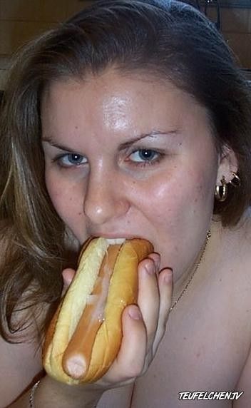 bitch eating cum covered food