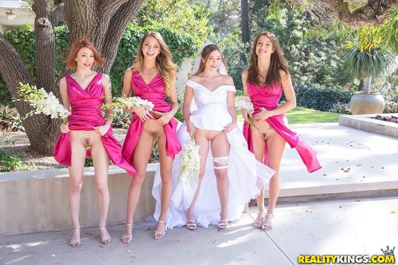 bride and bridesmaids showing pussy