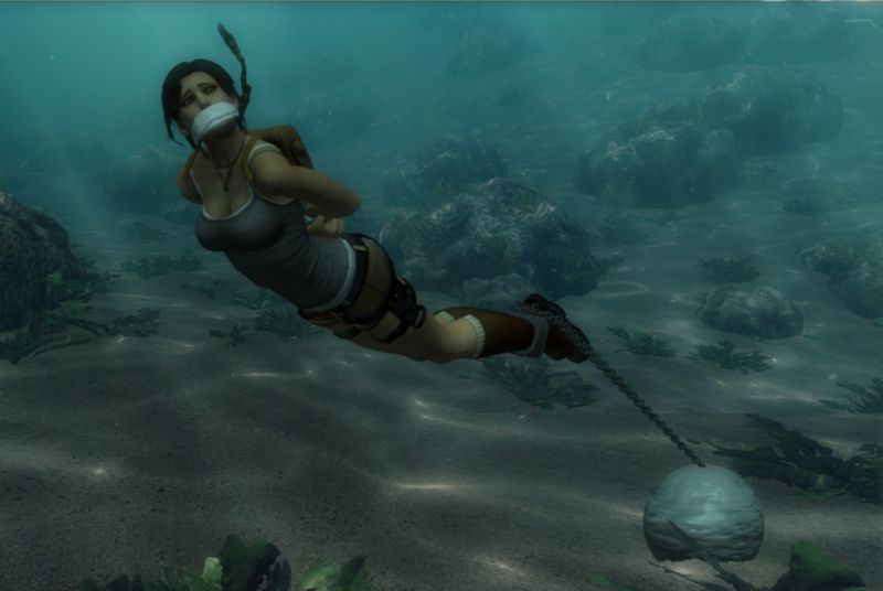 women underwater trapped
