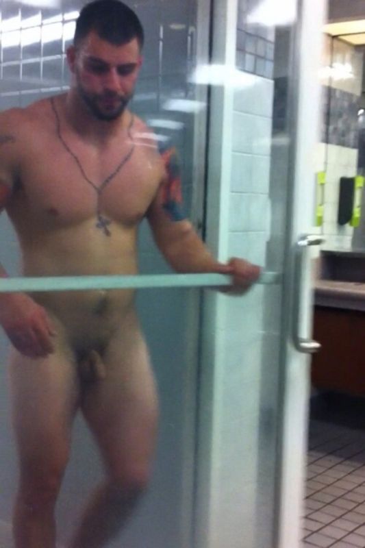 hairy men at gym shower