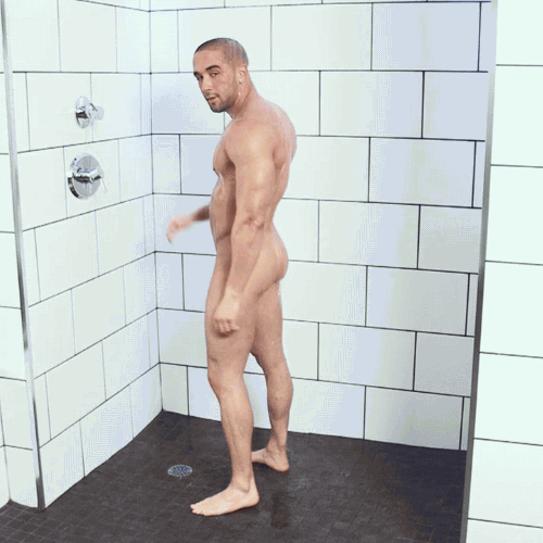 men kissing naked in shower