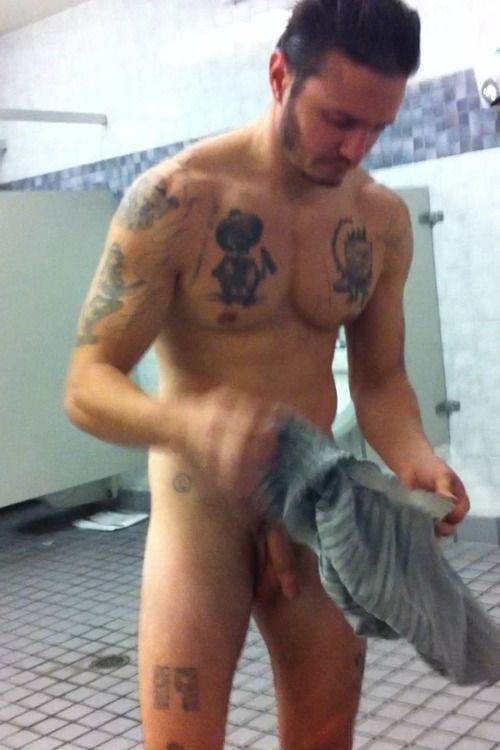 man butt naked in shower