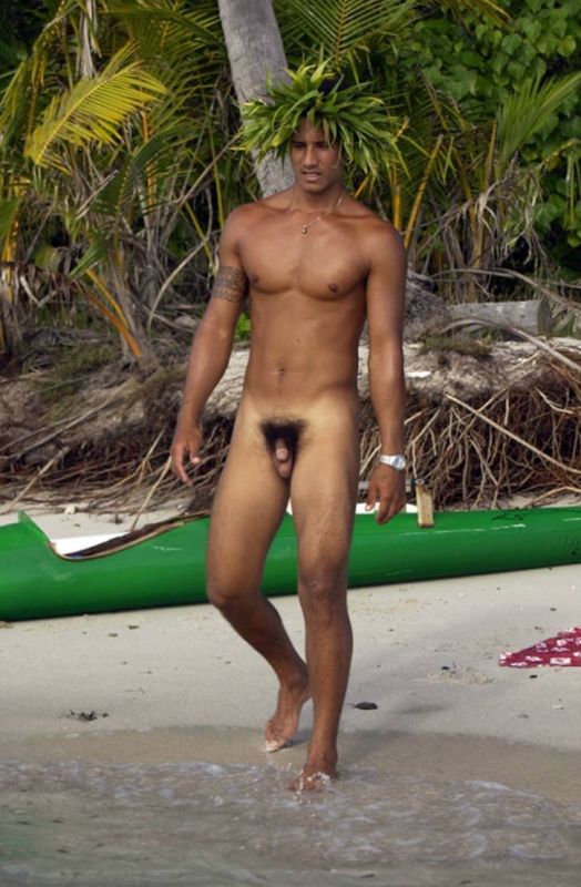 naked men bent over beach