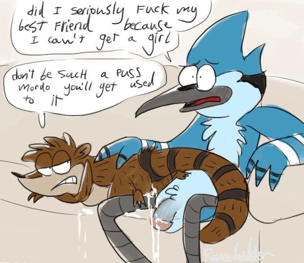 regular show mordecai and rigby fighting
