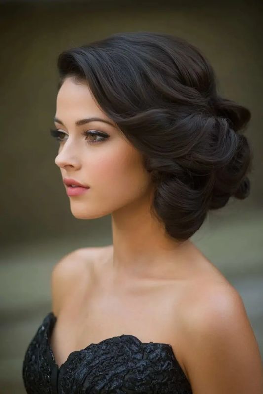 updo with strapless dress