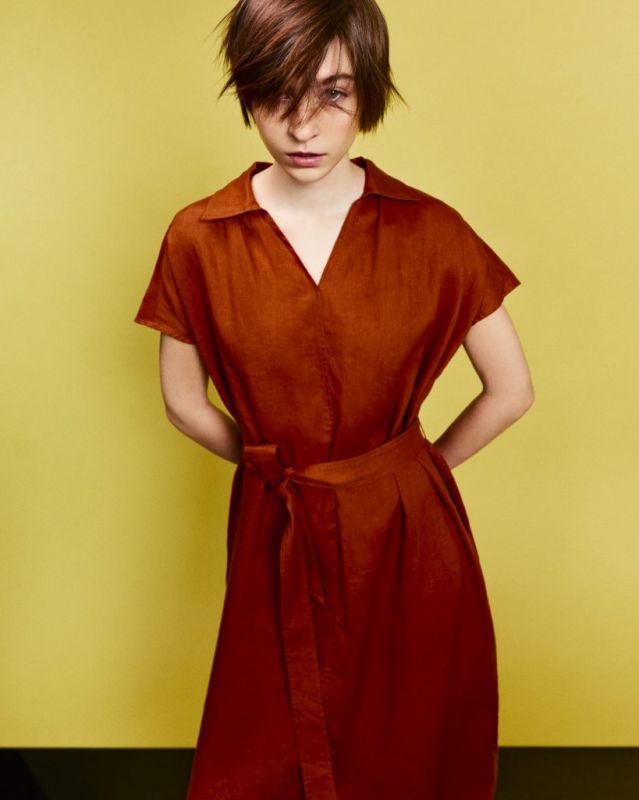 mustard coloured long linen dress